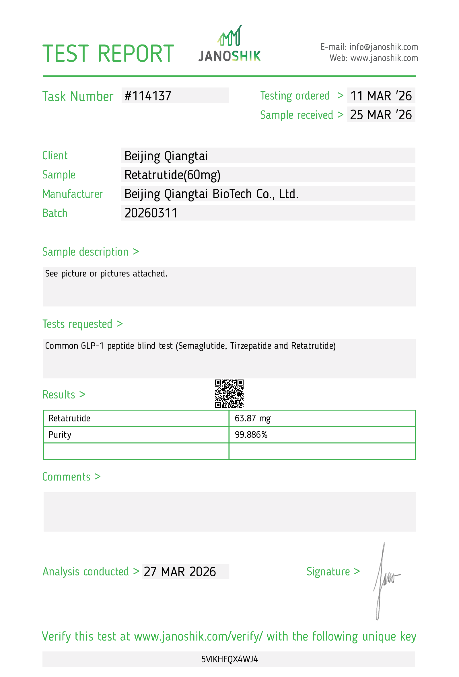 Retatrutide High Purity Peptide Raw Material for Research and Laboratory Use Certificates 1